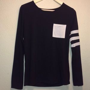 Black shirt with 3 white stripes on sleeve
